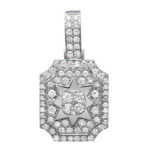 Round Cut Diamond Men's Octagon Shape Pendant 14K White Gold 1.61Cttw